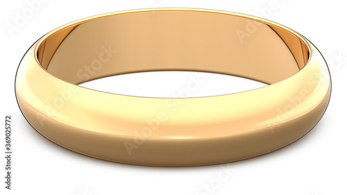 3d rendering illustration of One gold wedding ring isolated on white background