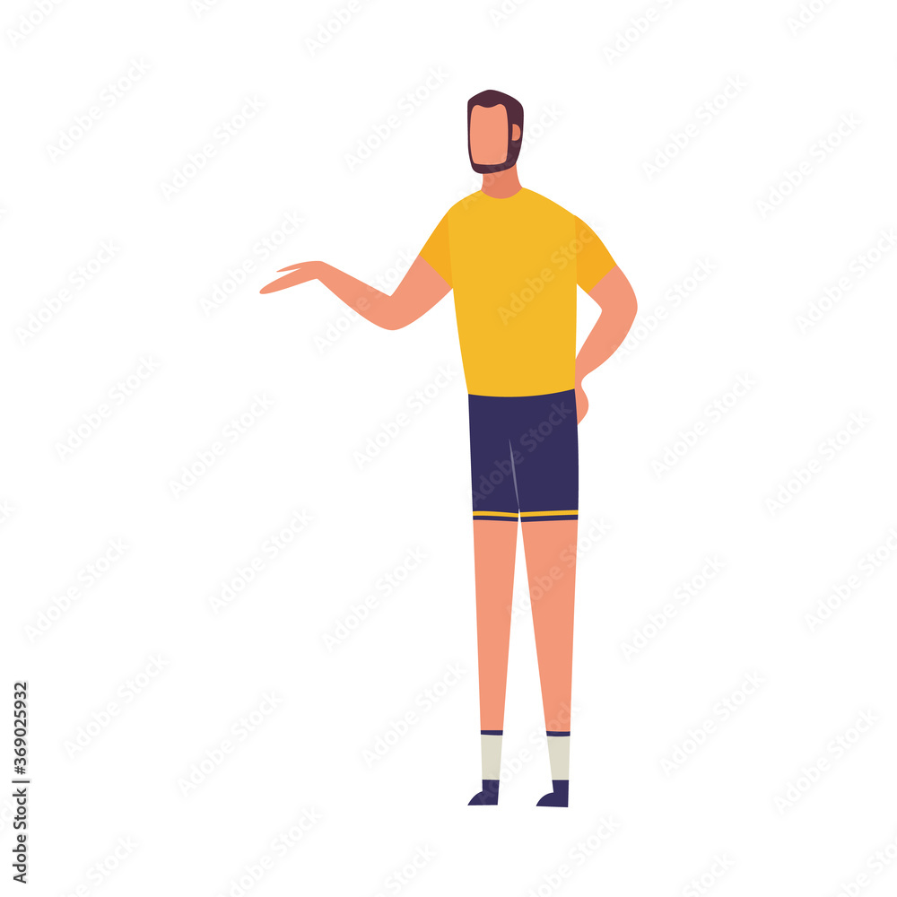 Personal or team sport trainer man character flat vector illustration isolated.