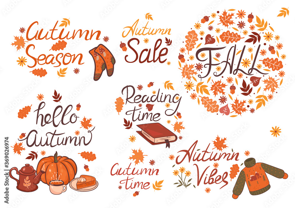 Set of autumn inscriptions on a white background. Vector graphics. Set of autumn inscriptions on a white background. Vector graphics.