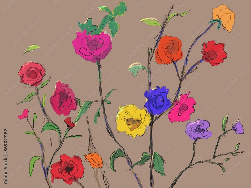 flowers sketch drawing. digital painting.