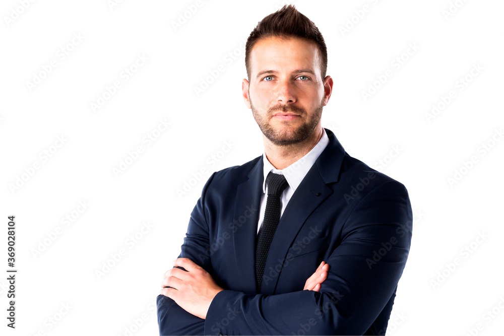 Executive businessman portrait while standing at isolated background Executive businessman portrait while standing at isolated background