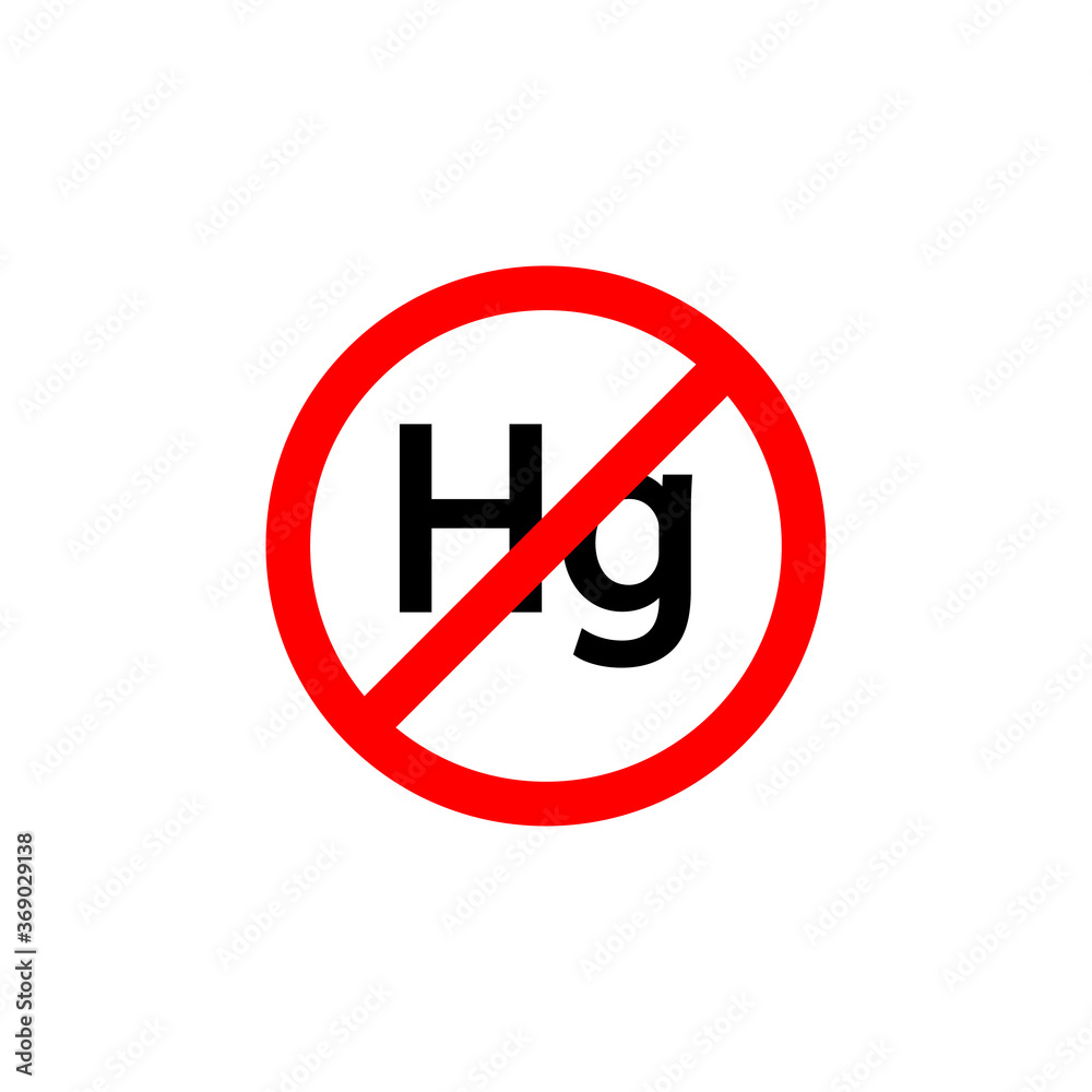 Mercury free sign. Letter Hg in a crossed out red circle eps ten Mercury free sign. Letter Hg in a crossed out red circle eps ten