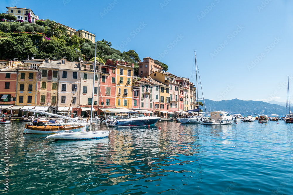 The seafront of Portofino with colorful houses