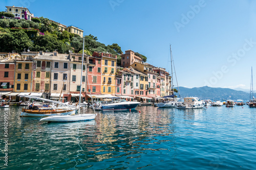 The seafront of Portofino with colorful houses