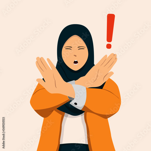 Muslim women reject something firmly, with their arms crossed