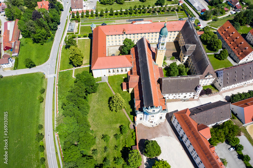 Aerial view, Ottobeuren Abbey, Benedictine Abbey,  Bavaria, Germany photo