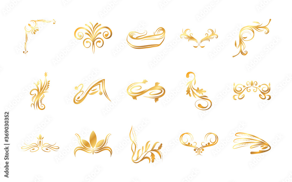set of elegant floral ornaments gold set of elegant floral ornaments gold