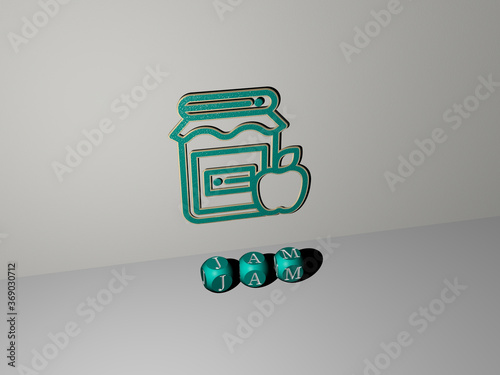 3D graphical image of JAM vertically along with text built by metallic cubic letters from the top perspective, excellent for the concept presentation and slideshows. background and illustration photo