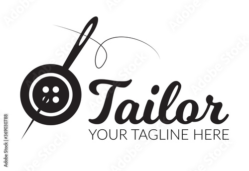 Tailor sewing Needle with sewing button logotype. Tailor logo template symbol