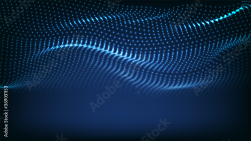 Waves geometric background. Abstract pattern of particles with a dynamic waves. Technology concept futuristic dots pattern.