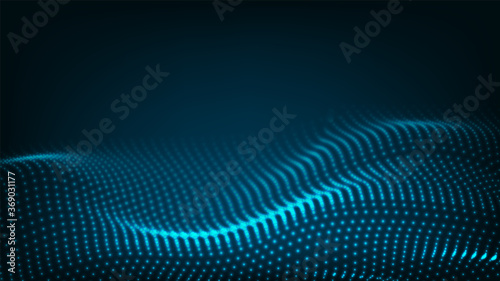 Waves geometric background. Abstract pattern of particles with a dynamic waves. Technology concept futuristic dots pattern.