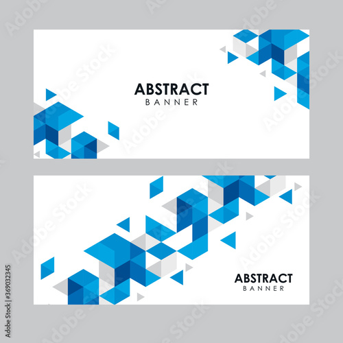Set of Abstract Flat Blue Elegant Geometric Banner Design, Professional Modern Blue Triangle Shape Graphic Banner Element Template Vector