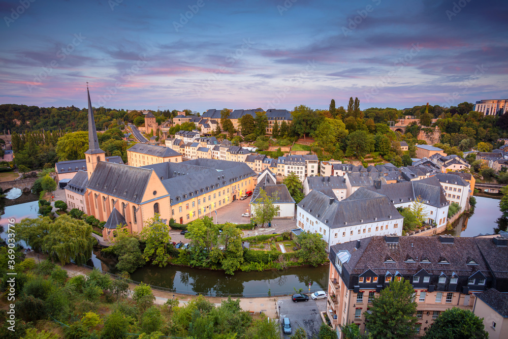 Luxembourg City. Aerial cityscape image of old town Luxembourg during beautiful summer sunset.