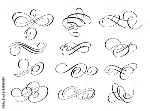 Vector grunge flourishes ink pen calligraphy set