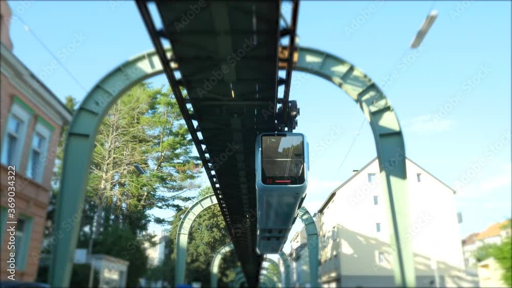 Schwebebahn, Suspension railway ( Cable car) in Wuppertal, special steel construction, Germany