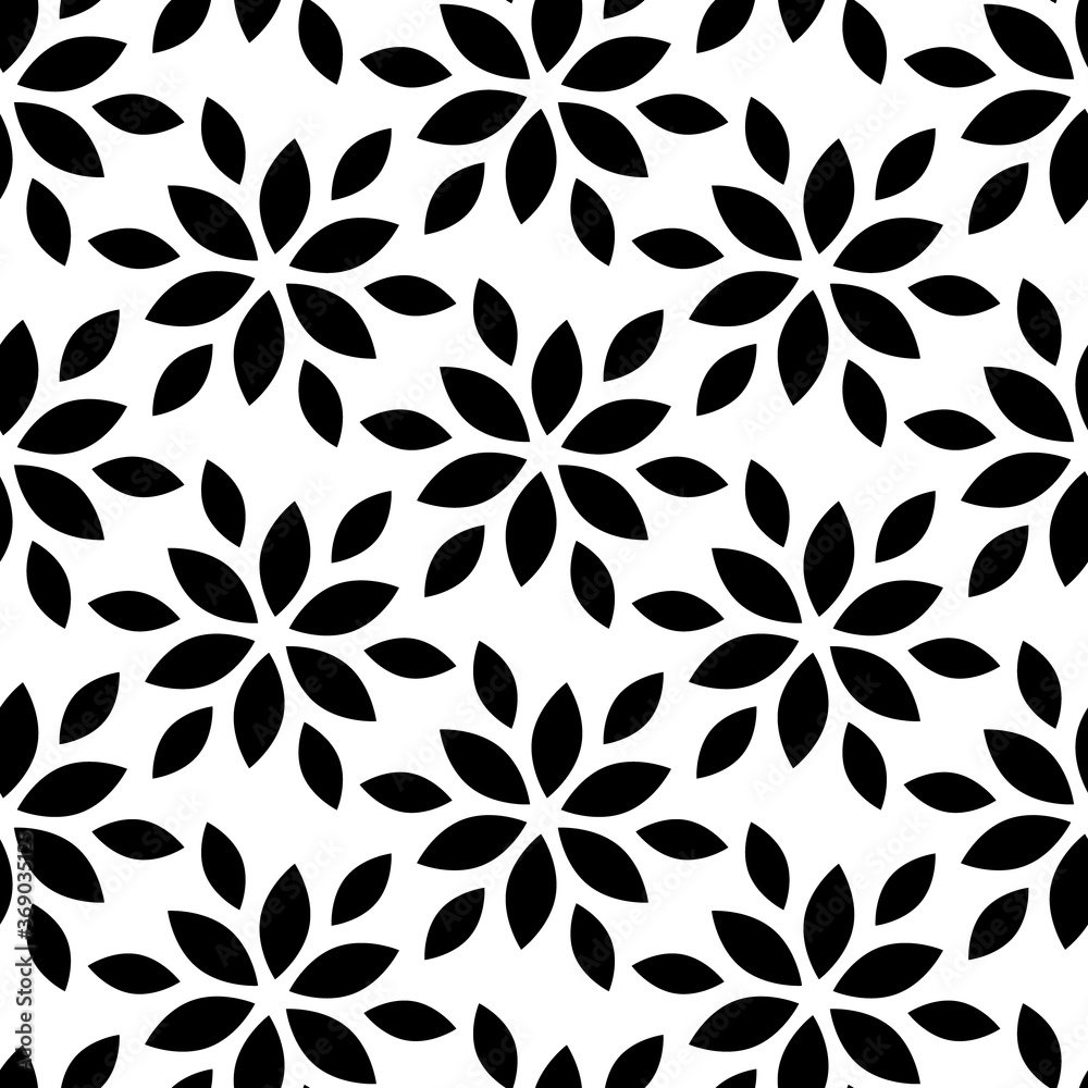 Vecteur Stock Vector seamless pattern. Abstract geometric background with  floral leaf. Black and white silhouette leaves plant. Design with flowers  leaves. Wallpaper with flower. Simple foliage for prints fabric | Adobe  Stock