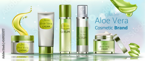 Set of cream and serum cosmetics for skin care. Aloe vera cosmetic brand