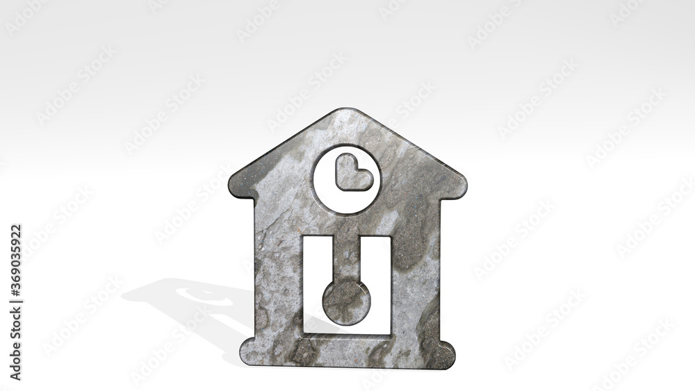 DECORATION CLOCK RETRO made by 3D illustration of a shiny metallic sculpture casting shadow on light background. design and abstract DECORATION CLOCK RETRO made by 3D illustration of a shiny metallic sculpture casting shadow on light background. design and abstract