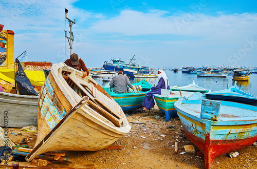 Repairing of wooden boat, Alexandria, Egypt photo