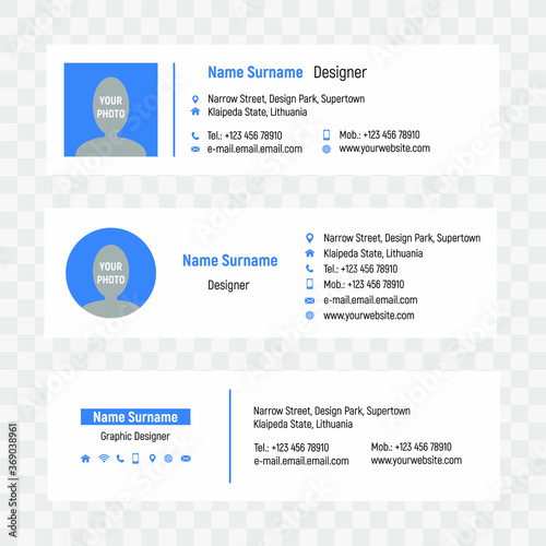 Business e-mail signature vector template. Business user internet contact illustration