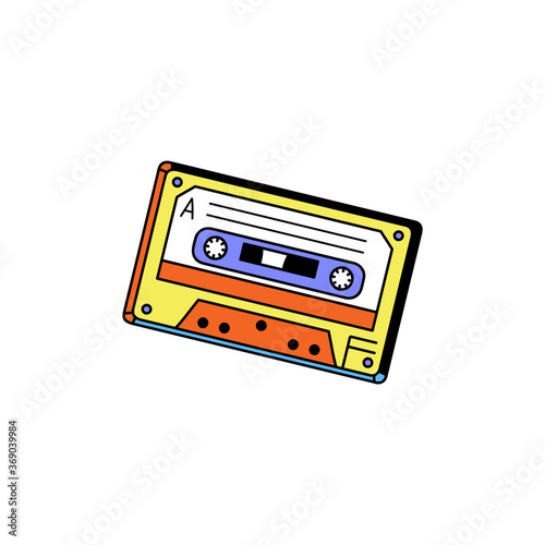 Retro audio cassette colorful icon cartoon vector illustration isolated.