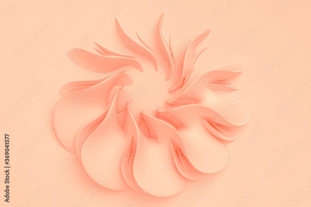 Fototapeta premium Orange ochre pastel light delicate abstract 3D background of a wave curving intertwining and writhing surface. 3D illustration with copy space