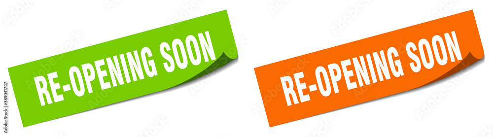 re-opening soon paper peeler sign set. re-opening soon sticker re-opening soon paper peeler sign set. re-opening soon sticker