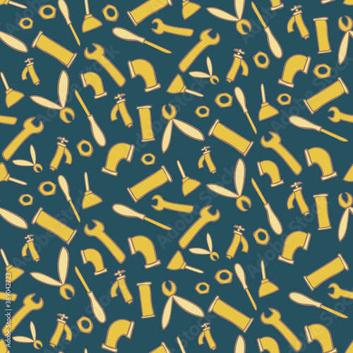 Ditsy plumbing tools seamless vector pattern. repair themed surface print design for fabrics, stationery, scrapbook, gift wrap, and packaging.