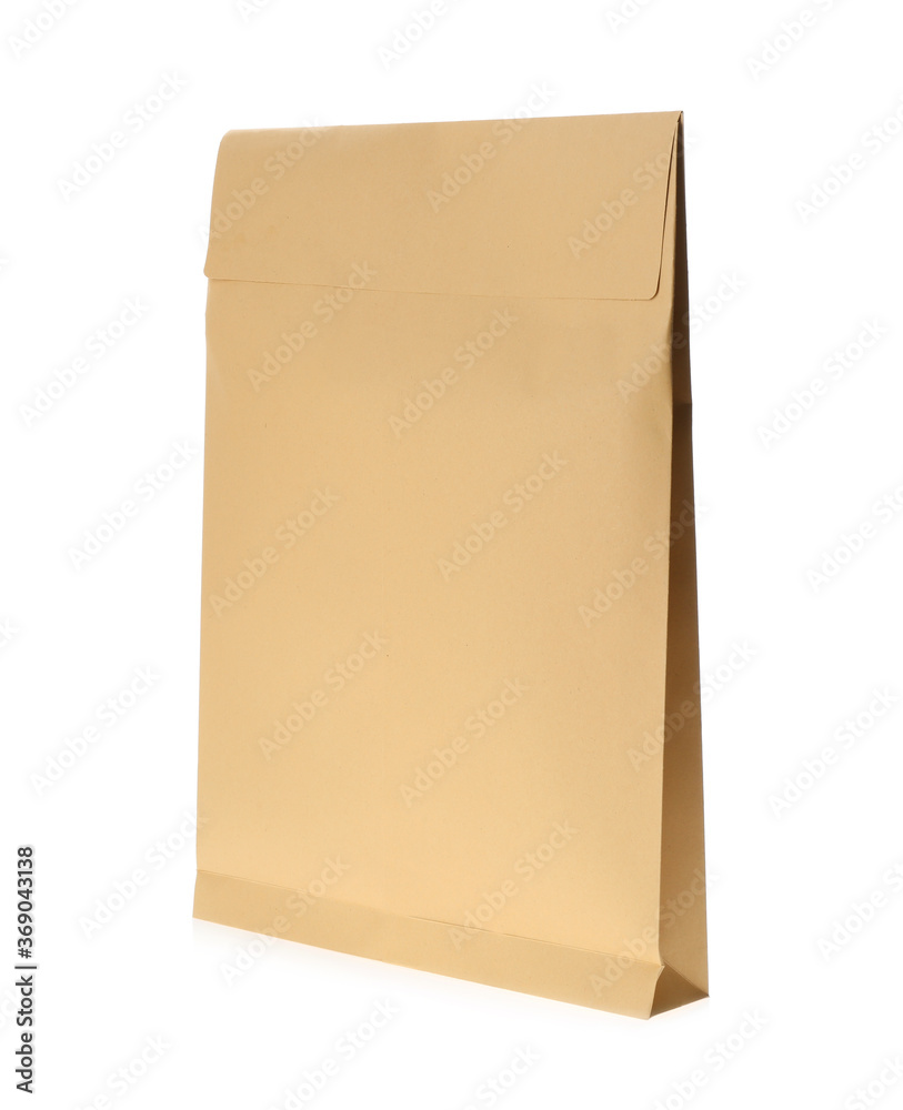 Kraft paper envelope isolated on white. Mail service