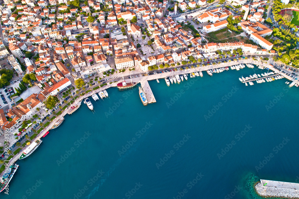 Makarska. Tourist city of Makarska waterfront aerial view