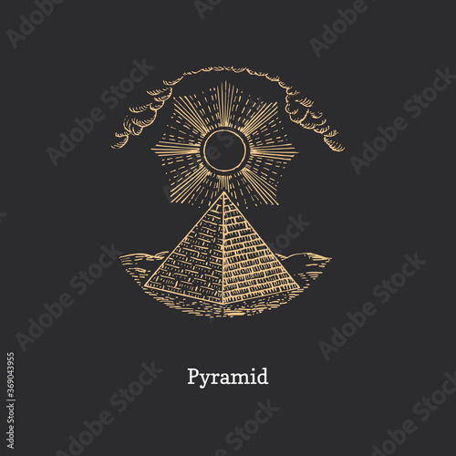 Drawn Pyramid, vector image in engraving style.