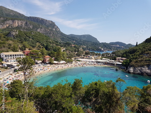 Beach in Greece. Seaside in Greece on island Corfu, which is island with a lot of tourism. Picture was taken on 22th of August 2018.