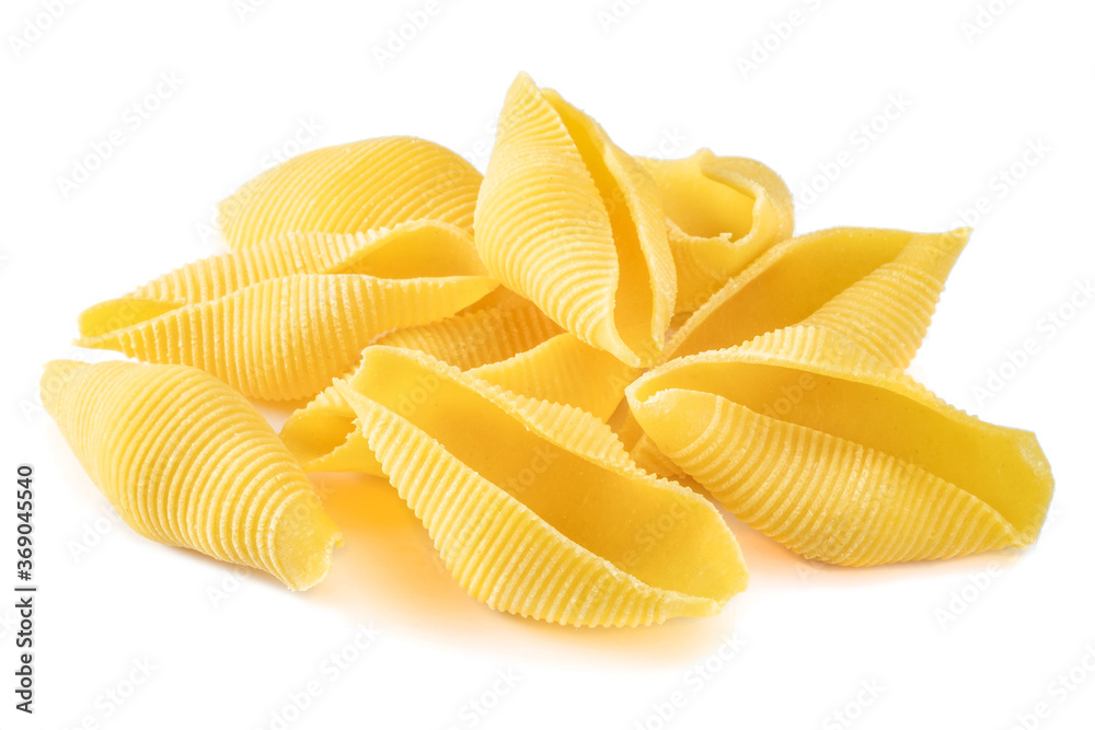 Fresh natural Conchiglioni pasta isolated on a white background, macro Fresh natural Conchiglioni pasta isolated on a white background, macro