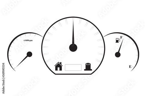 Car dashboard panel isolated on white background, Concept of the dangers of driving at speed