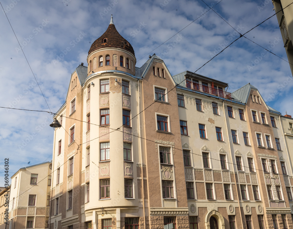 Fototapeta premium Jugendstil district, Riga, capital of Latvia and the largest city in the Baltic States. Founded in 1209 its old town is a UNESCO World Heritage Site.