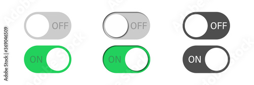 toggle vector switch slider button. on off. mobile phone ui interface turn power. control web bar. active green inactive grey isolated on white background. shutdown indicator. navigation panel set