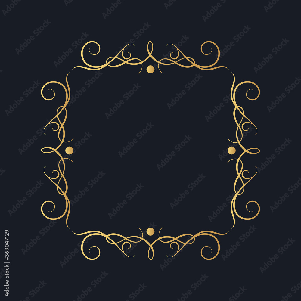 Hand drawn golden ornate square swirl border in art deco style. Vector ...