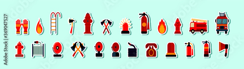set of firefighter icon and element isolated on blue