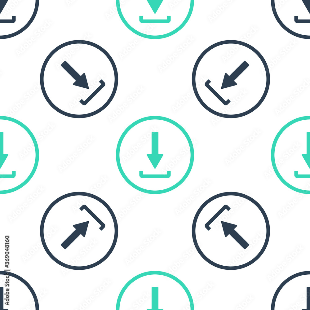 Green Download icon isolated seamless pattern on white background. Upload button. Load symbol. Arrow point to down. Vector. Green Download icon isolated seamless pattern on white background. Upload button. Load symbol. Arrow point to down. Vector.