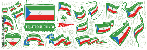 Vector set of the national flag of Equatorial Guinea in various creative designs