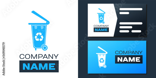 Logotype Recycle bin with recycle symbol icon isolated on white background. Trash can icon. Garbage bin sign. Recycle basket icon. Logo design template element. Vector.