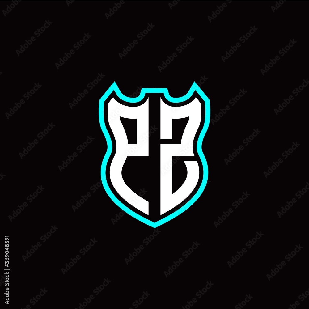 P Z initial logo design with shield shape