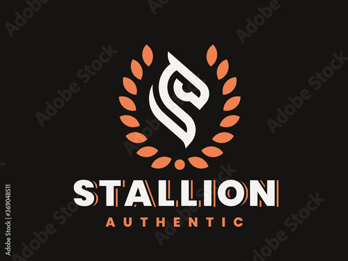 Horse modern heraldic logo design editable for your business.