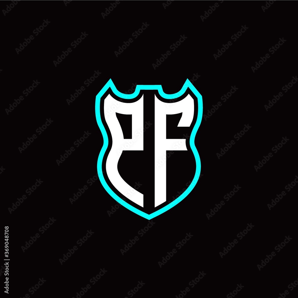 P F initial logo design with shield shape