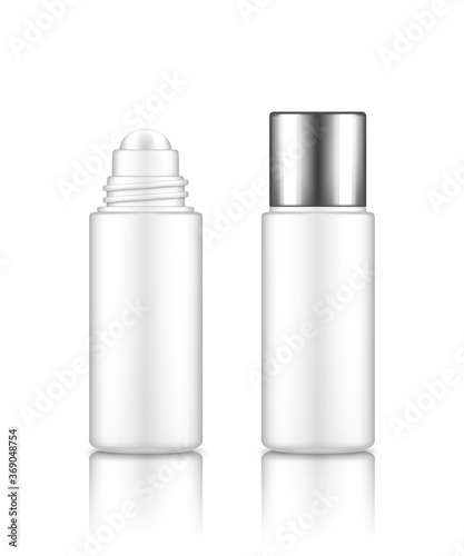 Lip, eye roller bottle with cream, serum, or essential oil for lifting, facial care and wrinkle prevent. Blank cosmetic product container mockup. Packaging design. 3d realistic vector illustration