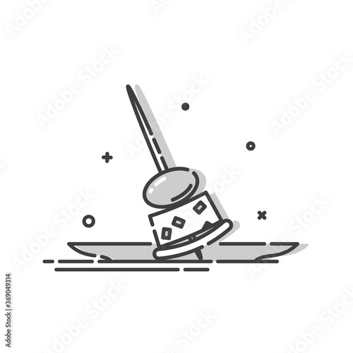 Flat illustration of canapes on white background. Meat, cheese, olive. Traditional element holiday party decoration. Restaurant food with wooden stick. Food close-up