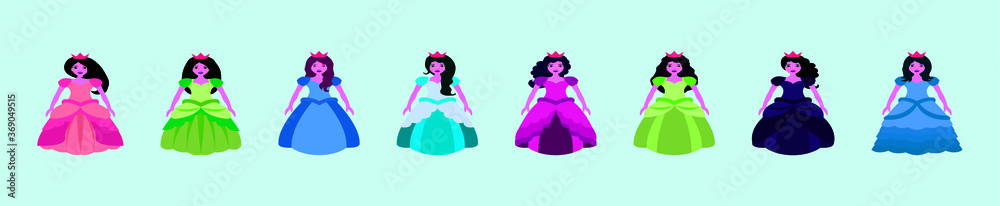 collection of beautiful princesses with various model isolated on blue