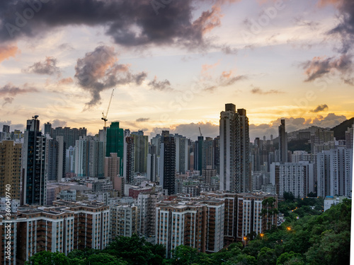 Sunset in Garden Hill. Garden Hill is a small hill in the Sham Shui Po District in northwestern Kowloon, Hong Kong.