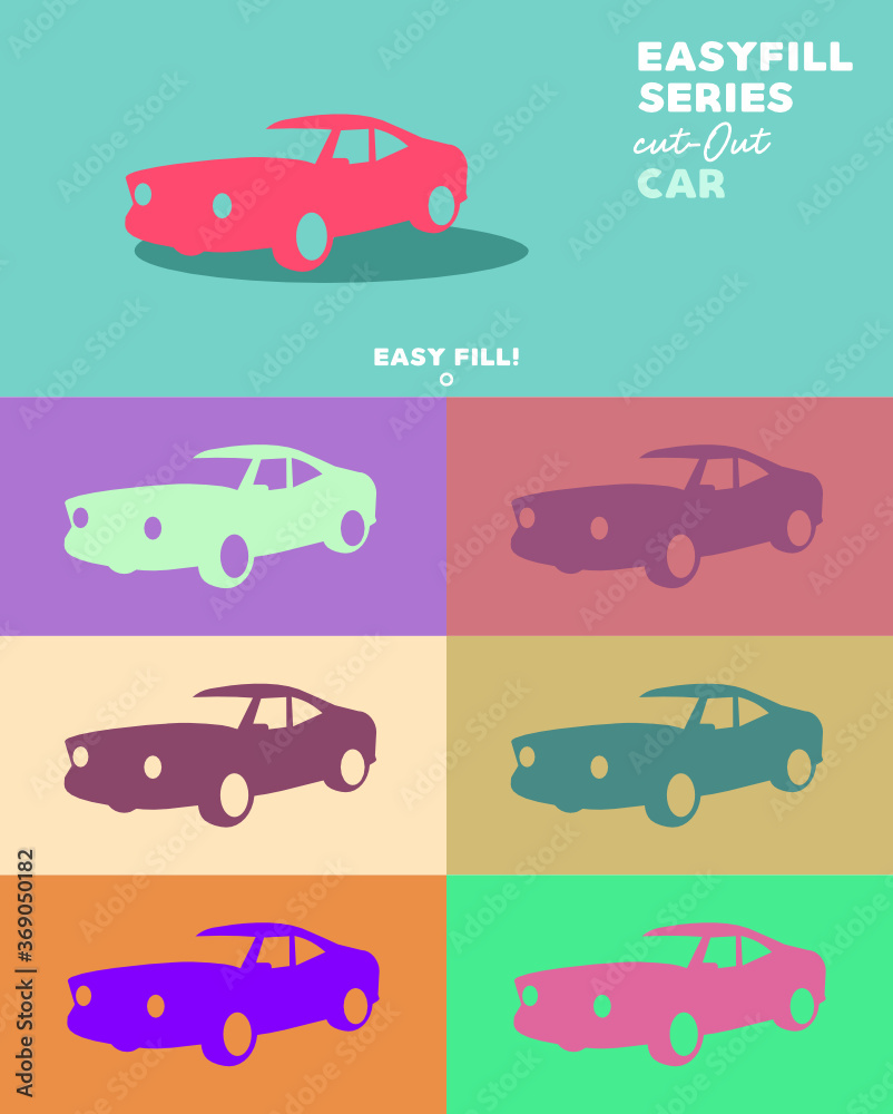 Car cut out graphic in different color styles easy to change vector graphics set