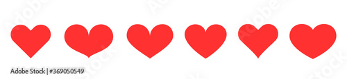 Red heart vector icon set isolated on white background. Vector illustration.